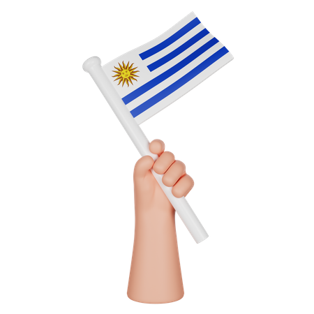 Mano sosteniendo una bandera de uruguay  3D Icon