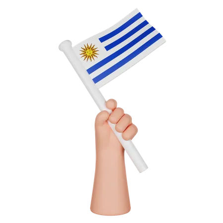 Mano sosteniendo una bandera de uruguay  3D Icon