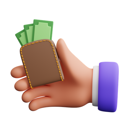 Mano sosteniendo billetera con dinero  3D Icon