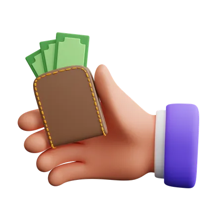 Mano sosteniendo billetera con dinero  3D Icon