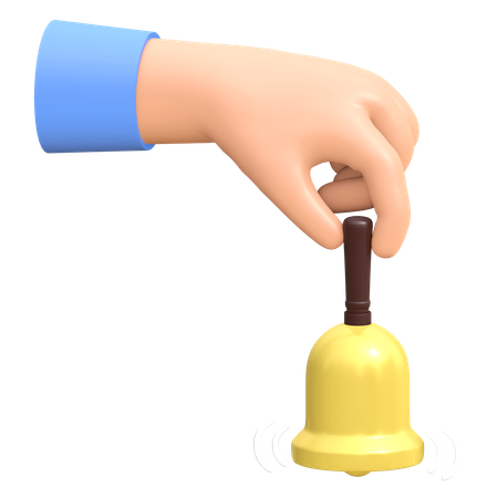 Mano sosteniendo campana dorada con mango  3D Illustration
