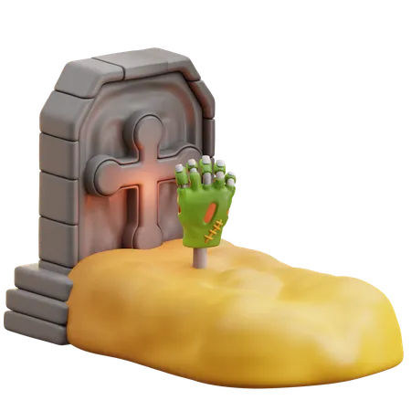 Mano zombie y tumba  3D Icon