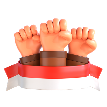 Manos levantadas con la bandera de Indonesia.  3D Icon