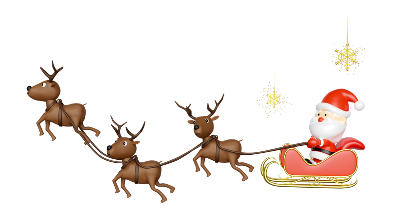 Many reindeers are carrying sledge together  3D Illustration