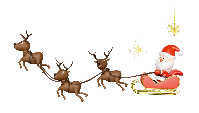 Many reindeers are carrying sledge together  3D Illustration