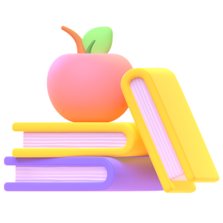 Manzana en libros  3D Icon