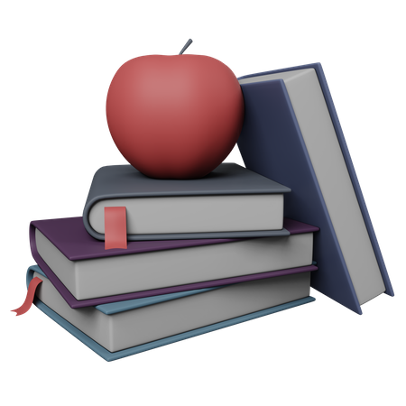 Manzana en libros  3D Icon