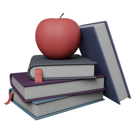 Manzana en libros  3D Icon