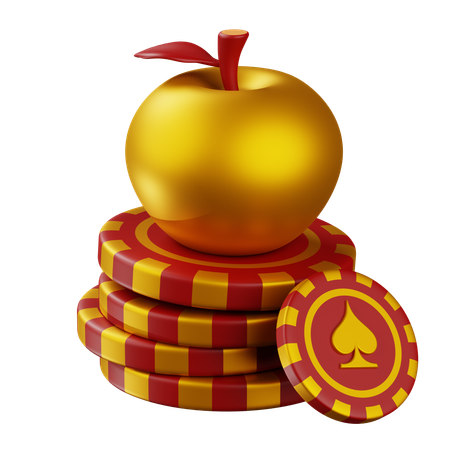 Manzana Dorada Roja Con Chip De Pala  3D Icon