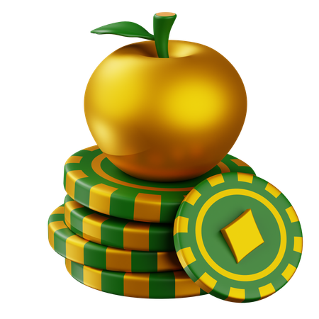 Manzana Dorada Verde Con Chip De Diamante  3D Icon