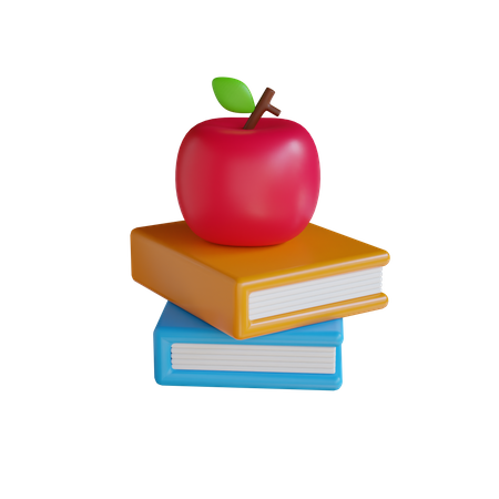 Manzana y libros  3D Icon