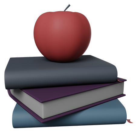 Manzana y libros  3D Icon