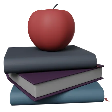 Manzana y libros  3D Icon