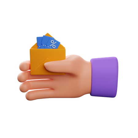 Mão segurando correspondência com desconto  3D Icon
