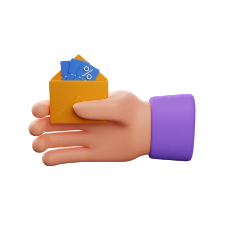 Mão segurando correspondência com desconto  3D Icon
