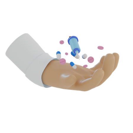 Mão do médico carregando injeções e pílulas de saúde  3D Icon