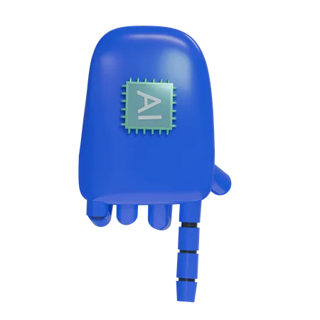 Mão Robô PointDown Azul  3D Icon