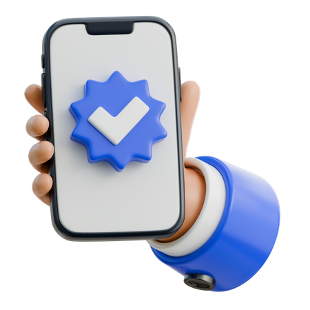 Mão segurando smartphone exibindo selo verificado  3D Icon