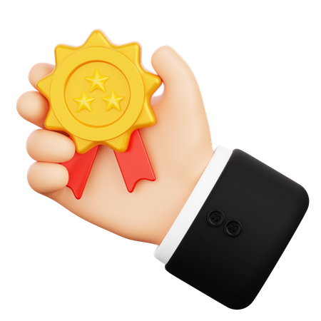Mão segurando um distintivo de classificação  3D Icon