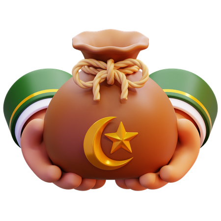 Mão segurando saco de caridade zakat  3D Icon