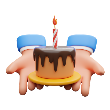 Mãos segurando bolo de aniversário  3D Icon