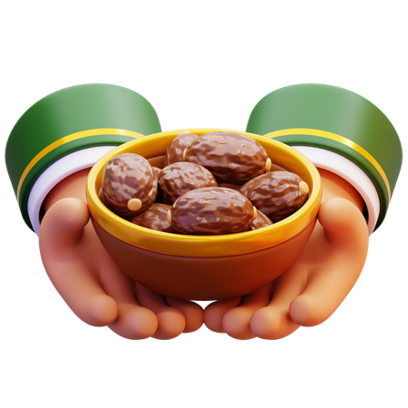 Mãos segurando uma tigela de tâmaras  3D Icon