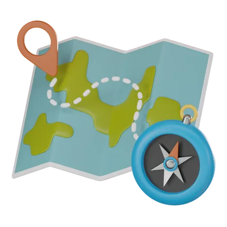 Map Compass And Pin Perfect For Adventurers Seeking Direction And Exploration Ideal For Travel Blogs Geography Lessons And Adventure Themed Designs 3 D Render Illustration 3D Icon