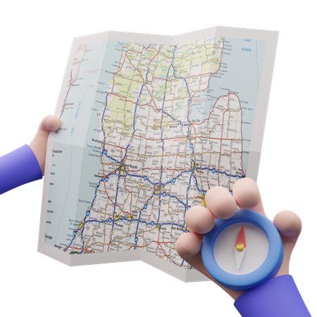 Map and Compass 3D Illustration