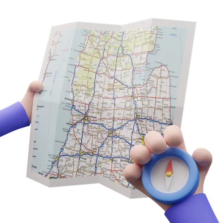 A Stylized Scene Of Hands Holding A Map And Compass 3D Illustration
