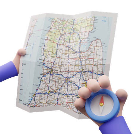 Map and Compass  3D Illustration