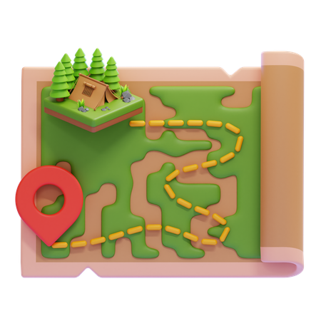 Mapa de ruta con zona de acampada para tiendas de campaña  3D Icon