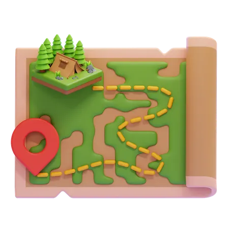 Mapa de ruta con zona de acampada para tiendas de campaña  3D Icon