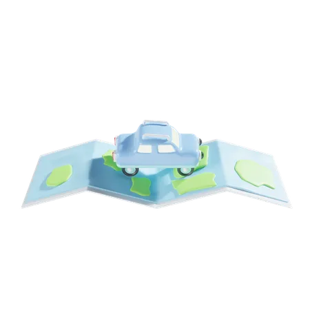 Mapas e carro  3D Icon