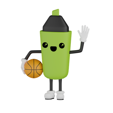 Marcador segurando uma bola de basquete  3D Illustration