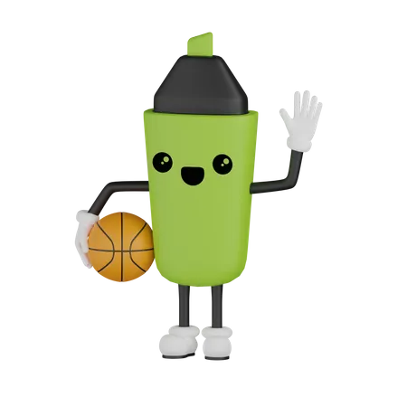 Marcador segurando uma bola de basquete  3D Illustration