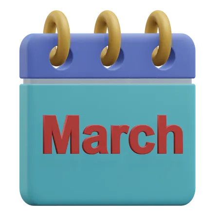 March Calendar 3 D Icon Illustration With Transparent Background 3D Icon
