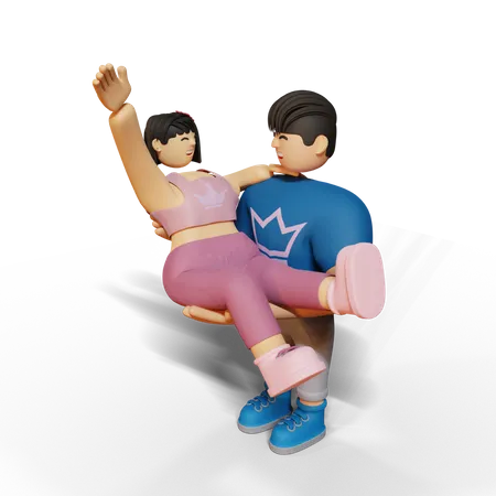 Marido levantando a su esposa en su brazo  3D Illustration