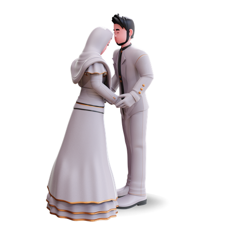 Marié embrassant la mariée sur la tête  3D Illustration