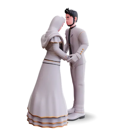 Marié embrassant la mariée sur la tête  3D Illustration