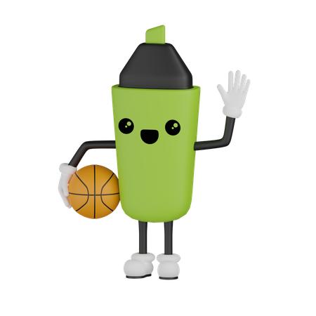Marker Holding Basket Ball 3D Illustration