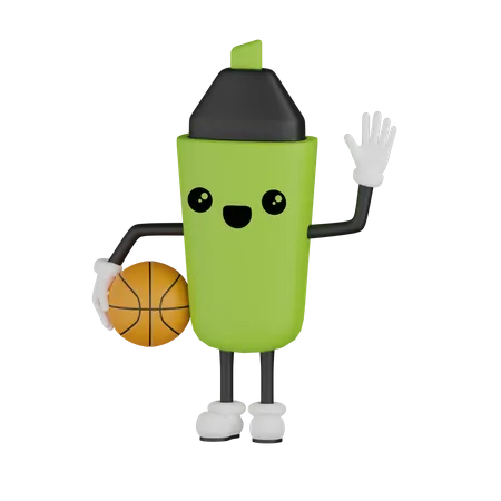 Marker Holding Basket Ball 3D Illustration