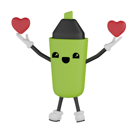 Marker Holding Hearts  3D Illustration