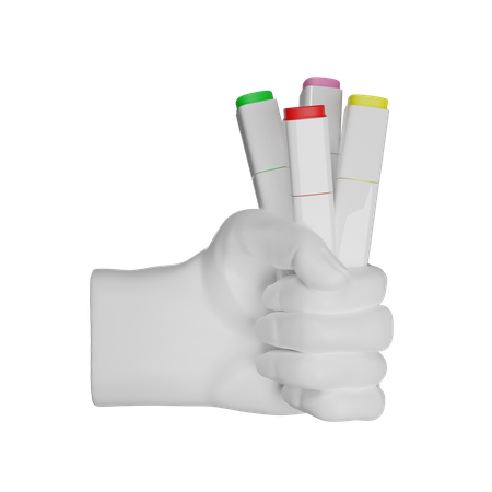 Markers Holding Hand Gesture 3D Illustration