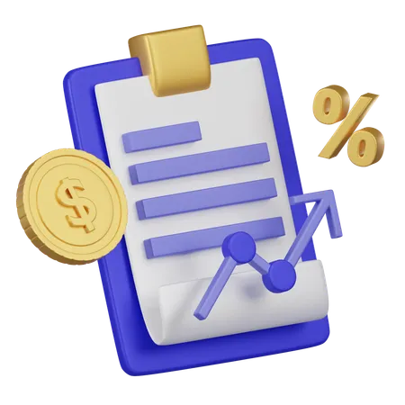A 3 D Icon Depicting A Clipboard With Financial Charts And A Percentage Sign Representing Detailed Financial Analysis And Interest Or Profit Rates 3D Icon