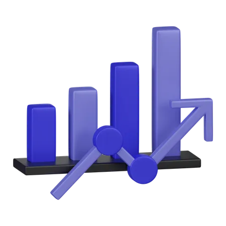A 3 D Icon Depicting A Blue Bar Chart With A Prominent Rising Trend Line Symbolizing Growth Analysis And Statistical Increase 3D Icon
