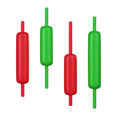 A 3 D Graphic Of A Candlestick Chart With Alternating Red And Green Candles Used For Financial Market Analysis 3D Icon