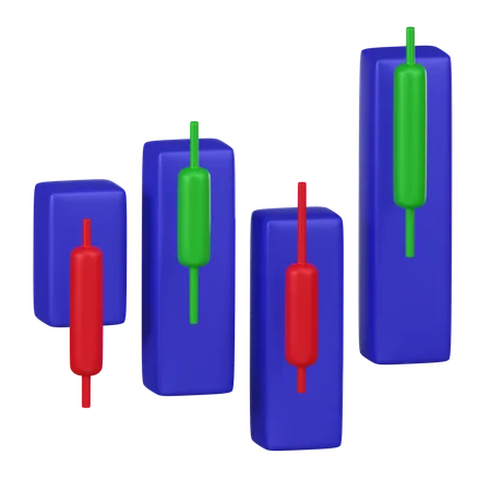 3 D Rendering Of A Candlestick Chart With Blue Bars And Red And Green Candles Used For Representing Stock Market Data 3D Icon