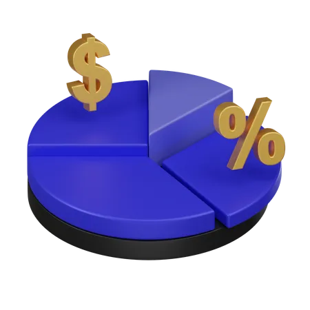 3 D Rendering Of A Blue Financial Pie Chart With A Prominent Gold Dollar Sign And Percentage Symbol Representing Financial Statistics And Analysis 3D Icon