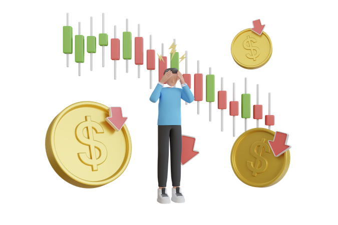 Market prices falling due to global recession  3D Illustration