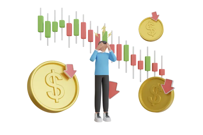 Market prices falling due to global recession  3D Illustration